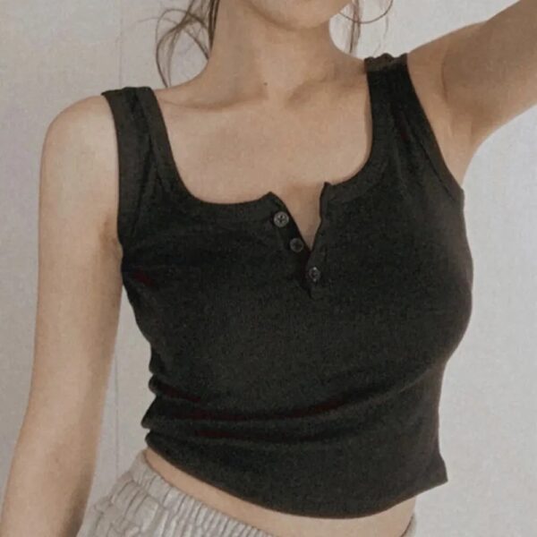 Tank Top for Women Ribbed Button Down Sleeveless Blouse Solid Color Casual Women's Teens Trendy Basic Summer Dresses - Image 7