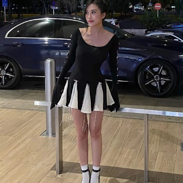 WhereMery Sexy High Waist Women Long Sleeve Dress Elegant Lace up Ruffle Slim A-link Dresses Spring Temperament Streets Vestidos - Image 4