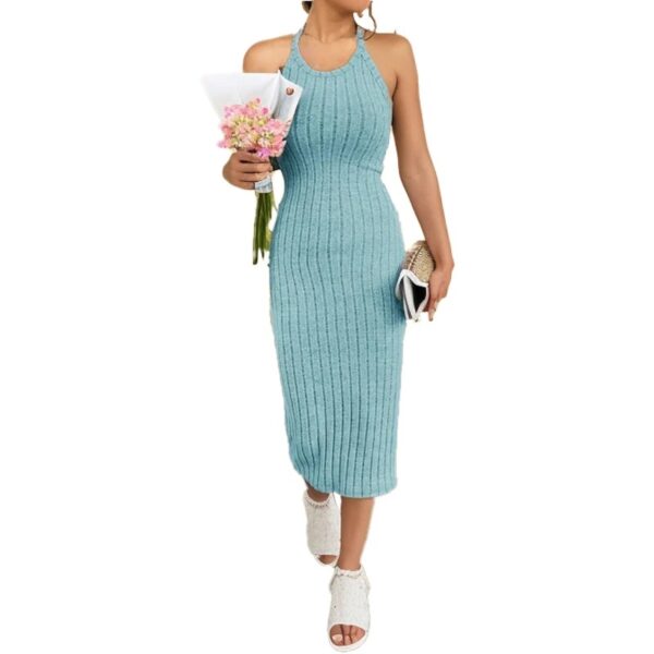 Solid Halter Neck Bodycon Midi Dress High-end temperament vest halter dress women's summer new high-waist slim temperament slim - Image 9