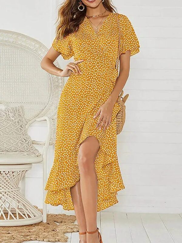 Summer Beach Maxi Dress Women Floral Print Boho Long Chiffon Dress Ruffles Wrap Casual V-Neck Split Sexy Party Dress Robe Femme - Image 8