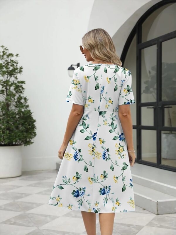 2025 summer new! Ladies fashion elegant printed crew neck short sleeve zipper dress for EU-USA summer - Image 7