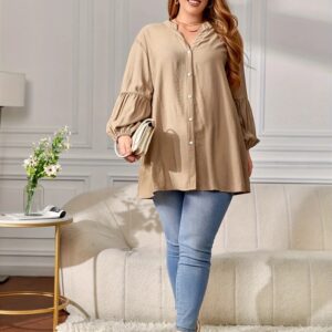 Spring plus Size Women's Solid Color Button Shirt Elegant Loose Blouse Versatile Office Commuter Wear 2025