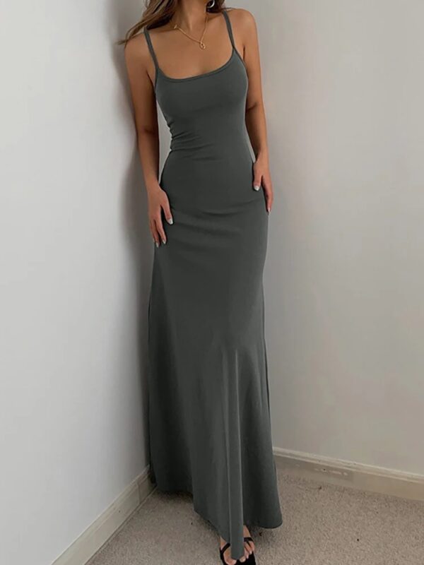 2025 Summer Women's New Fashion Simple Temperament Suspender Long Backless Slim Waisted Sexy Sweet And Spicy Casual Dresses - Image 2