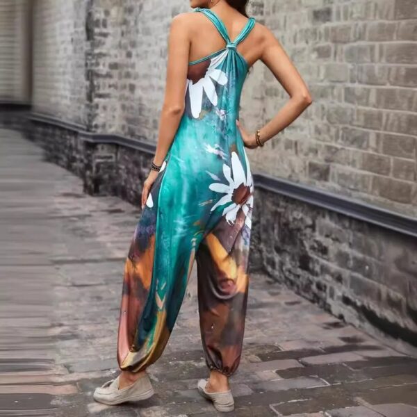 2025 Spring/Summer AliExpress Cross border European and American New Women's Fashion Printed Sleeveless V-neck jumpsuit for wome - Image 3
