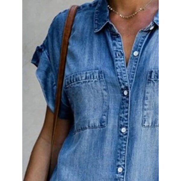 Summer New Single Breasted Denim Shirt Dress Women's Casual Loose Pocket Simple Retro Commuter Female Office Denim Short Skirt - Image 6
