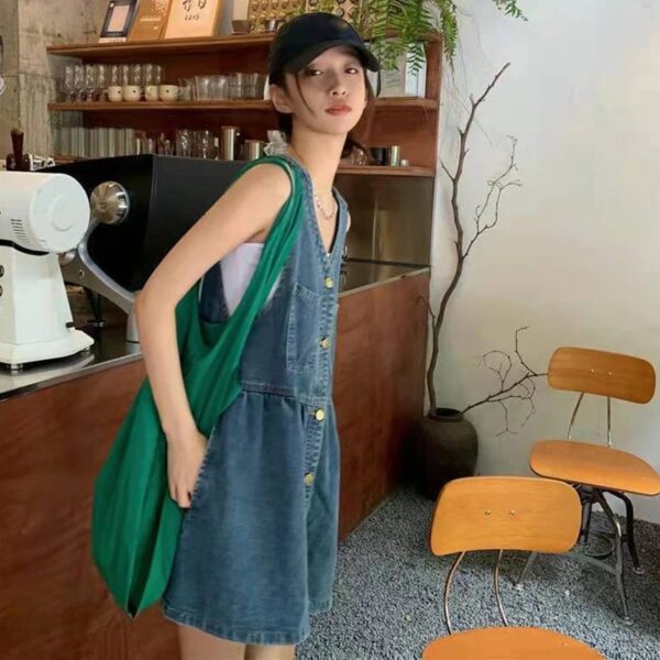 Sleeveless Strap Dress Women 2025 Summer Single-Breasted Pockets Denim Dresses Woman Korean Style Loose A Line Mini Dress - Image 4