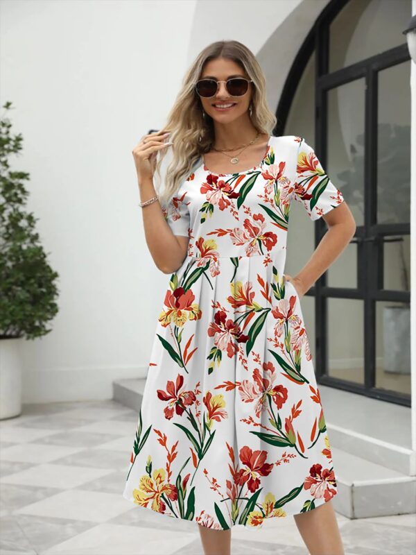 2025 summer new! Ladies fashion elegant printed crew neck short sleeve zipper dress for EU-USA summer - Image 6