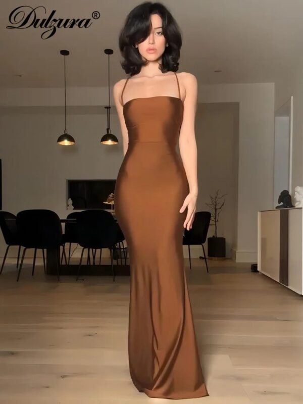Dulzura Sleeveless Backless Lace Up Cami Maxi Dress Sexy Elegant Bodycon Outfit For Prom Evening Party Club Autumn Winter - Image 3