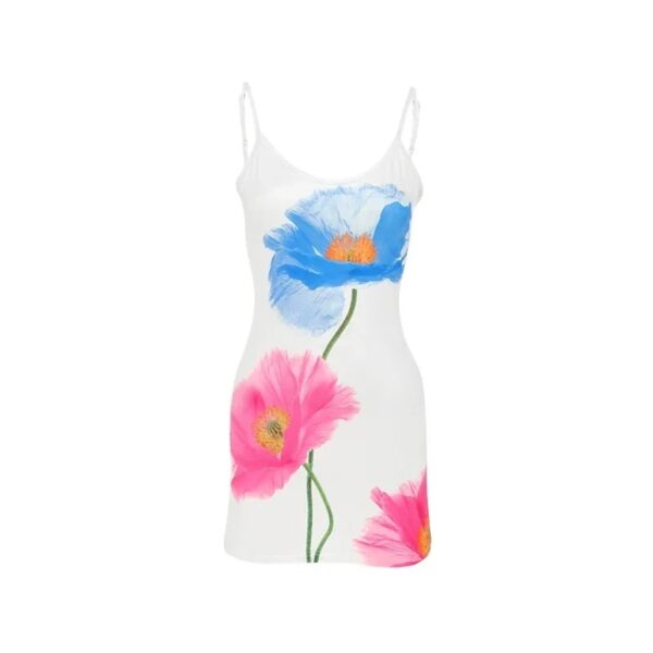 Sexy Mini Dress Women Summer New White Fashion O-Neck Streetwear Print Sleeveless Dress Strap Backless Casual Slim Elegant Dress - Image 3