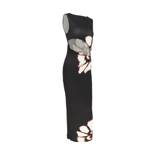 Black Dresses Women Summer New O-Neck Sleeveless Sexy Clubwear Hollow Out Dress Fashion Print Casual Elegant Slim Female Dresses - Image 3
