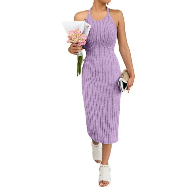 Solid Halter Neck Bodycon Midi Dress High-end temperament vest halter dress women's summer new high-waist slim temperament slim - Image 7