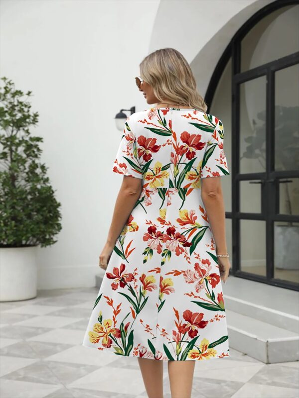 2025 summer new! Ladies fashion elegant printed crew neck short sleeve zipper dress for EU-USA summer - Image 5