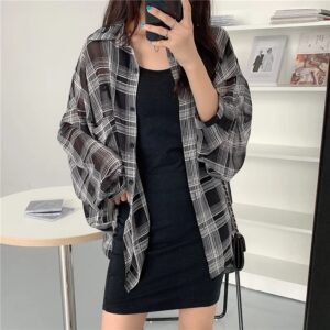 Summer Women's plus Size Plaid irt Ice Silk Thin Outerwear Sun Protection Top oulder Wrap Summer Outfit Long Sve Midi