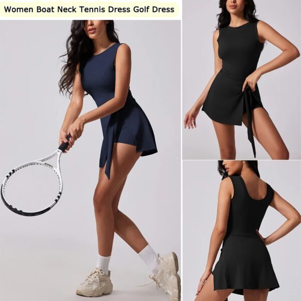 VITALINOVO Tennis Dress for Women with Built in Shorts Womens Athletic Dresses Sleeveless Boat Neck Active Workout Skort Dress - Image 6