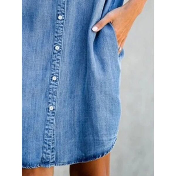 Summer New Single Breasted Denim Shirt Dress Women's Casual Loose Pocket Simple Retro Commuter Female Office Denim Short Skirt - Image 4
