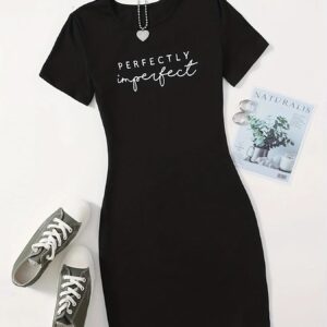 Summer Women's PERFECTLY Print Casual Slim Fit Short Sleeve Round Neck T-shirt Mini Dress