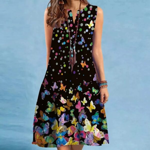 2025 European and American Cross Border Women's New Dress V-neck Sleeveless Sexy Printed Large Hem Foreign Trade Dress