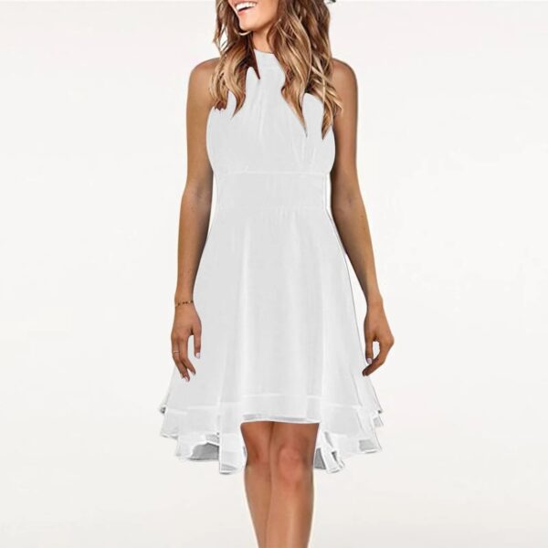 Summer Elegant Women Dresses High Waist Sexy Cropped Layered Solid Halter Dress Ladies Casual Sleeveless Chiffon Party Dress - Image 5