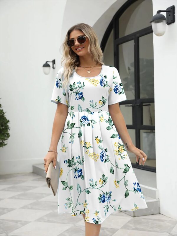 2025 summer new! Ladies fashion elegant printed crew neck short sleeve zipper dress for EU-USA summer - Image 3