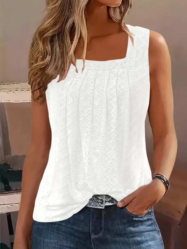 Plus size European and American cross-border summer new solid color fashion square neck hollow women's vest - Image 3