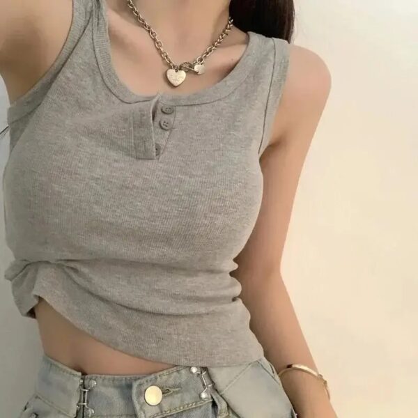 Tank Top for Women Ribbed Button Down Sleeveless Blouse Solid Color Casual Women's Teens Trendy Basic Summer Dresses - Image 2