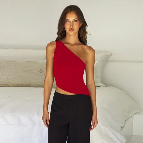 Women's Sexy Diagonal Shoulder Strap Sleeveless Backless Tight Top Seaside Nightclub Party 2024 New Model - Image 6