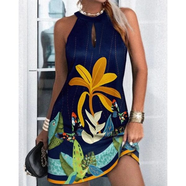 Women's Summer Casual Dress Sleeveless Hanging Neck Fashion Printed Dress Commuter Holiday Party Women's Dress - Image 4