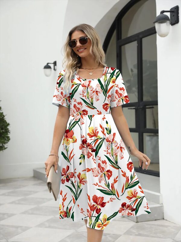 2025 summer new! Ladies fashion elegant printed crew neck short sleeve zipper dress for EU-USA summer - Image 2