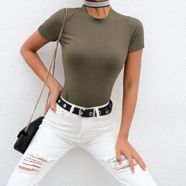 Casual Basic Black White Bodysuit Women Summer Short Sleeve Woman Body Top Cotton Bodycon Jumpsuit Romper Ladies 2020 - Image 2