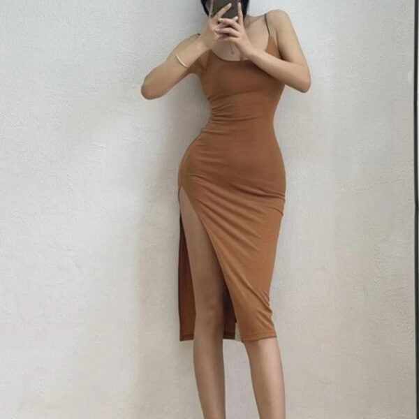 Rimocy 2025 New Sexy Sleeveless Slim Long Dress Women Party Club High Split Spaghetti Strap Dresses Woman Bodycon Dress Female - Image 3