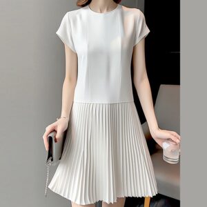 ZANZEA Women Pleated Long Dress Summer Elegant Short Sleeve Vestidos 2025 Solid A Line Midi Dresses Casual Round Neck Short Robe