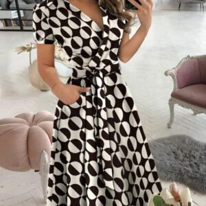 Rainbow Striped Print Summer Dress 2025 Women Button Up Short Sleeve Casual Vintage Shirt Long Dress Ladies Elegant Maxi Dresses