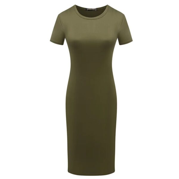 Summer Women Dresses Knee-Length Shinny Casual Short Sleeve Bandage Bodycon Sheath Dress Vestidos QT031 - Image 2