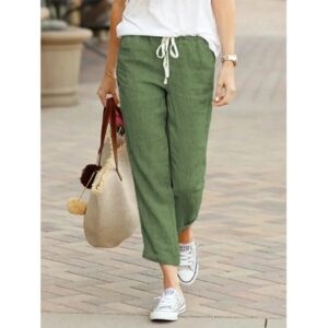 Autumn Cotton Women's Pants Black Drawstring Elastic Waist Casual Pants Female Loose Fashion Elegant Ladies Bottom
