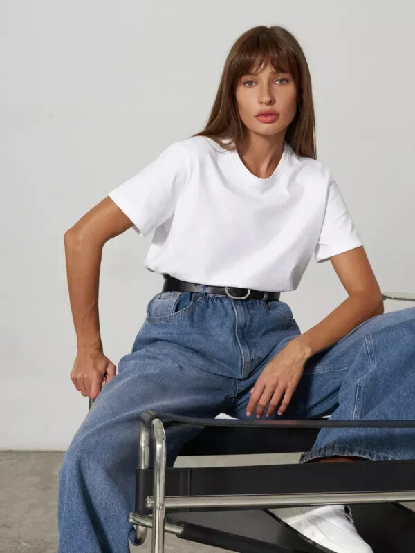 Summer 100% Cotton Women's T-shirt Bottoming Basic Fashionable Solid Lady Short Sleeve Loose Tops Shirts 230g/㎡ Tops - Image 6