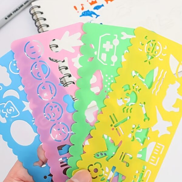 4pcs Multifunctional Pattern Ruler Set, Cartoon Drawing Template Ruler, Student School Stationery, Self-Simulated Manual Drawing, Art - Image 2
