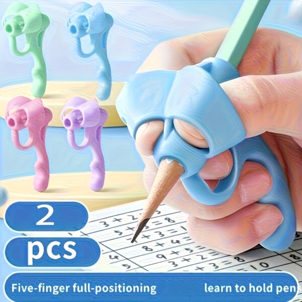 1/2/3/4-Pack Silicone Pen Grip Correctors - Handwriting Practice Aid with Soft Rubber Pencil Holders, Blue & Pink for Improved Posture & Error Correction, Educational Tool, Playful Design, Flexible Design - Image 9