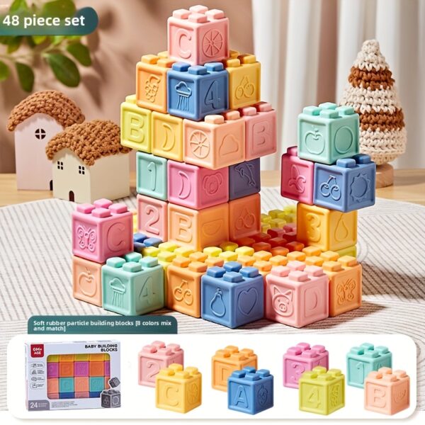 Soft Rubber Building Blocks for Infants - Colorful, Stacking & Nesting Toys for Early Education, Grip Training, and, 0-6 Months, 6-12 Months, 1-2 Years, Hand-Eye Coordination Toy|Colorful Blocks|Soft Texture - Image 5
