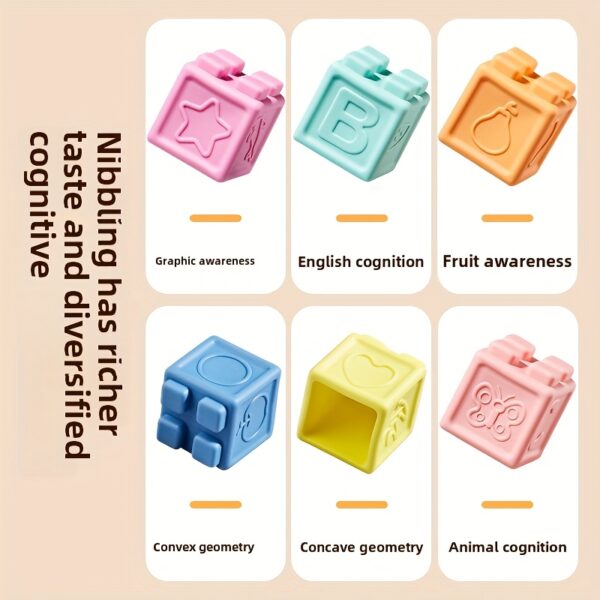 Soft Rubber Building Blocks for Infants - Colorful, Stacking & Nesting Toys for Early Education, Grip Training, and, 0-6 Months, 6-12 Months, 1-2 Years, Hand-Eye Coordination Toy|Colorful Blocks|Soft Texture - Image 7