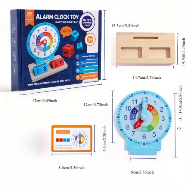 Wooden Educational Alarm Clock Block Game, a Learning Tool for Teaching Time, Shapes, Colors, And Numbers, a Puzzle Aid for Christmas And Halloween Gifts. - Image 4