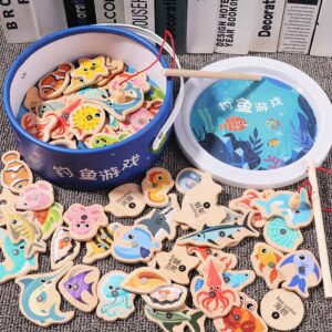 Wooden Magnetic Ocean Fishing Toys for Youngsters - STEM Learning Toys with Colorful Fish, Shells & Crab, Parent-Youngsters Interactive Games to Develop Hand-Eye Coordination, Patience & Focus, Educational Cognitive Fun Gift for Youngsters