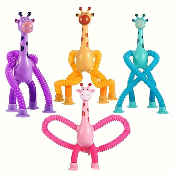 4pcs Colorful Stretchy Giraffe Suction Cup Toys - Fun & Educational for Youngsters, Ideal for Car, Bathroom, Bedroom - Durable Plastic, Random Colors - Image 3