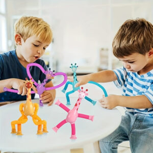 4pcs Colorful Stretchy Giraffe Suction Cup Toys - Fun & Educational for Youngsters, Ideal for Car, Bathroom, Bedroom - Durable Plastic, Random Colors