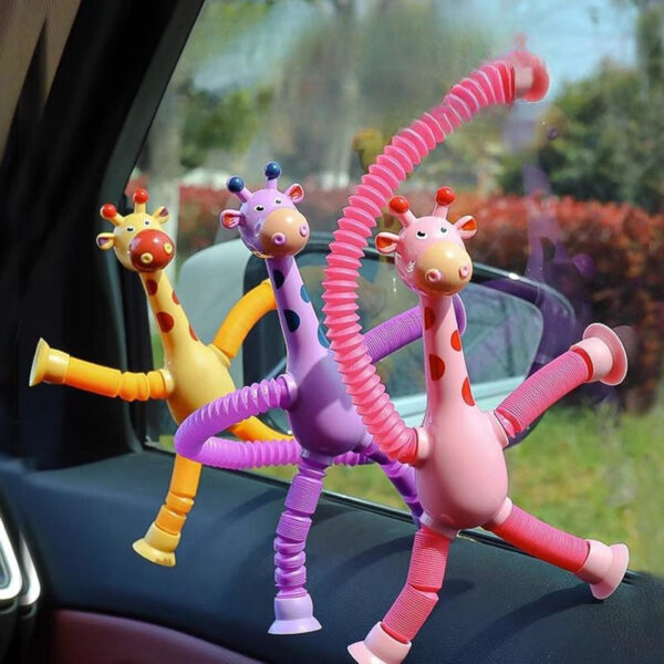 4pcs Colorful Stretchy Giraffe Suction Cup Toys - Fun & Educational for Youngsters, Ideal for Car, Bathroom, Bedroom - Durable Plastic, Random Colors - Image 5