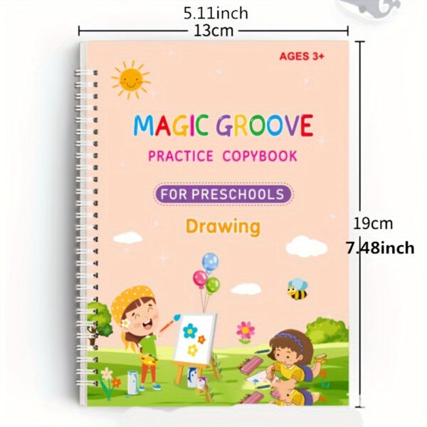 Large Reusable Handwriting Practice Book Comfortable Tracing Word View Groove Magic Practice Workbook Set 4 Books + 1 Pen + 5 Refills + 1 Pen Holder Halloween Christmas Gift