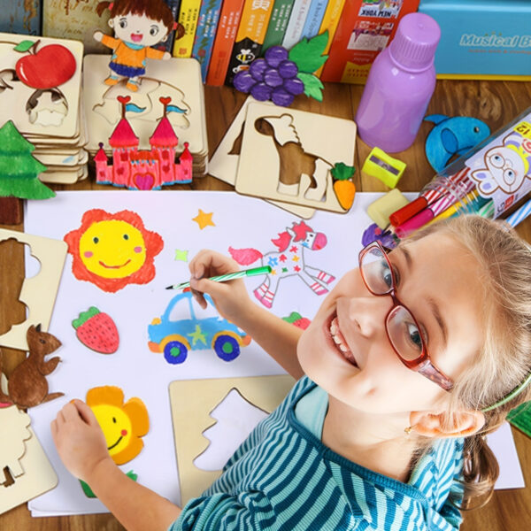 10pcs Educational Toys, Arts Crafts Setwooden Drawing Stencils Kit, Drawing Board Toys Coloring Puzzle, Christmas, Halloween Gaming Gift Thanksgiving - Image 10
