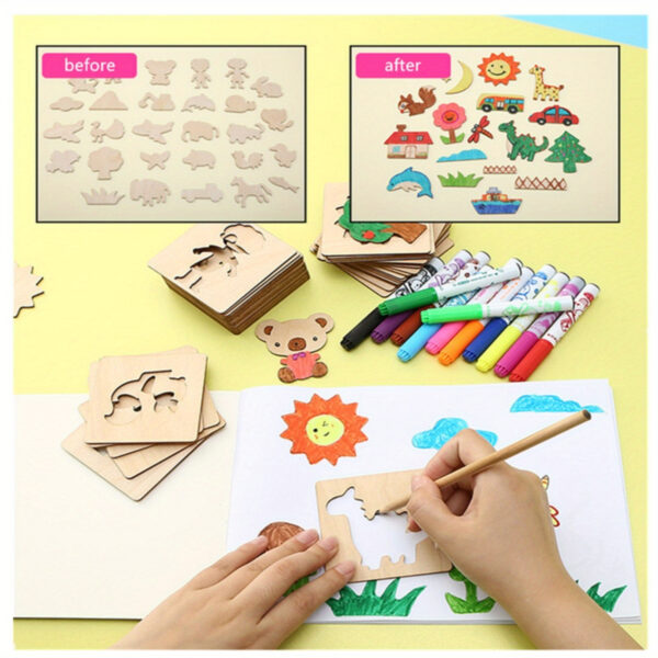 10pcs Educational Toys, Arts Crafts Setwooden Drawing Stencils Kit, Drawing Board Toys Coloring Puzzle, Christmas, Halloween Gaming Gift Thanksgiving - Image 9