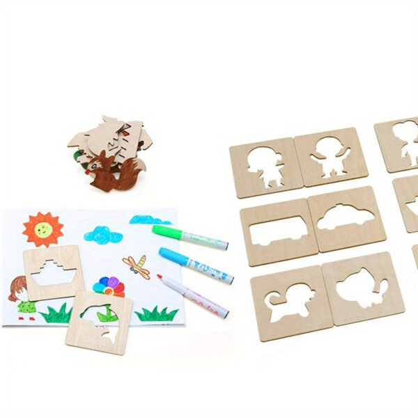 10pcs Educational Toys, Arts Crafts Setwooden Drawing Stencils Kit, Drawing Board Toys Coloring Puzzle, Christmas, Halloween Gaming Gift Thanksgiving - Image 2