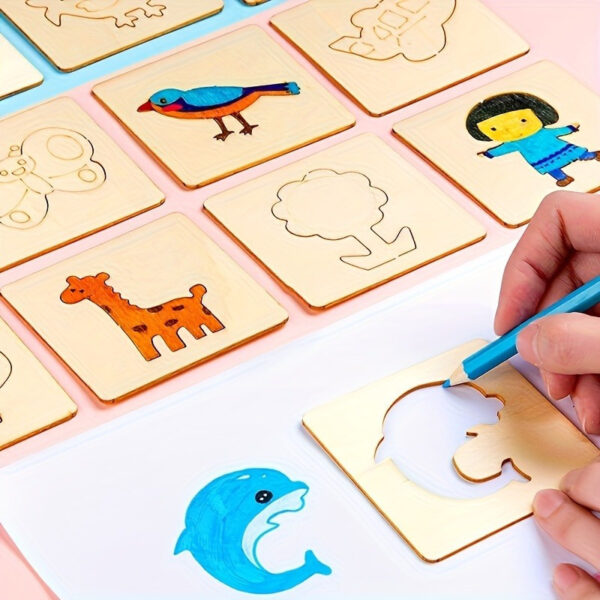 10pcs Educational Toys, Arts Crafts Setwooden Drawing Stencils Kit, Drawing Board Toys Coloring Puzzle, Christmas, Halloween Gaming Gift Thanksgiving - Image 8