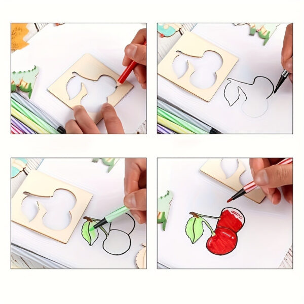 10pcs Educational Toys, Arts Crafts Setwooden Drawing Stencils Kit, Drawing Board Toys Coloring Puzzle, Christmas, Halloween Gaming Gift Thanksgiving - Image 7